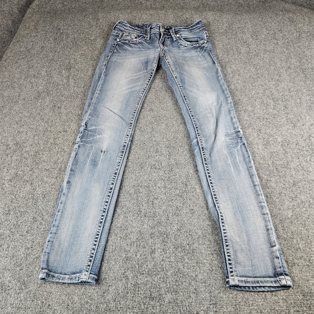 Grace in LA Skinny Jeans Womens 27 Medium Wash Rhinestone Embellished Denim